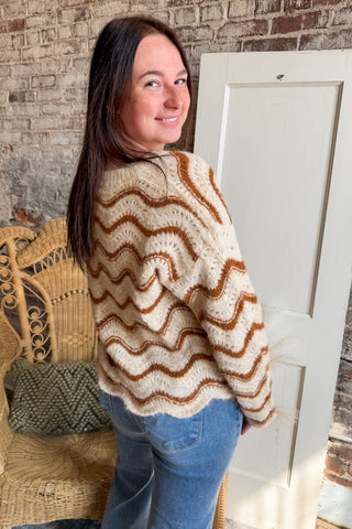 Wavy Stripes V-Neck Sweater Top