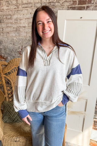 Heather Gray Stripe Block Pullover Top