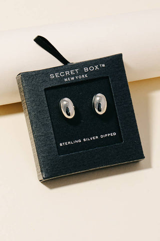 White Gold Secret Box Gold Dipped Oval Bead Stud Earrings