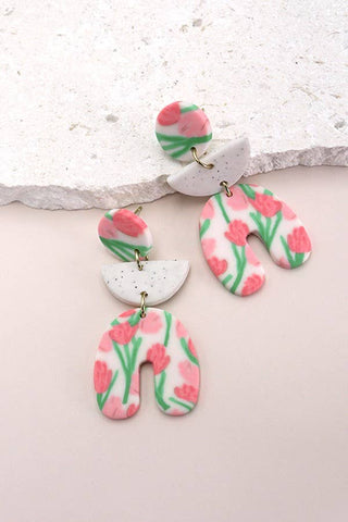 Pink Floral Polymer Clay Earrings