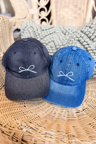 Denim Embroidered Bow Ball Cap