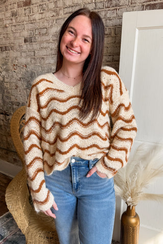 Wavy Stripes V-Neck Sweater Top