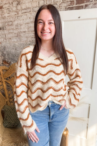 Wavy Stripes V-Neck Sweater Top