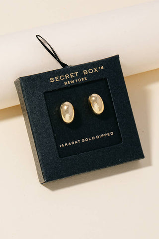 Gold Secret Box Gold Dipped Oval Bead Stud Earrings