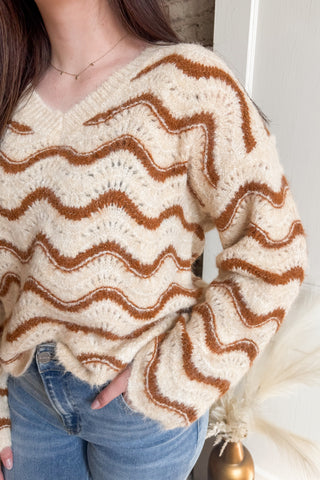 Wavy Stripes V-Neck Sweater Top