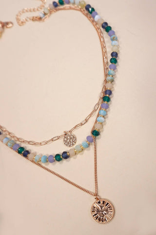 Gold Multi Layered Beaded Clover Necklace