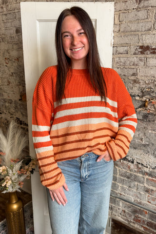 Rust Dolman Sleeve Striped Sweater Top