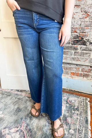 Risen High Rise Tummy Control Wide Crop Denim