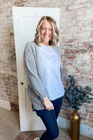 Heather Gray Eyelet Cardigan
