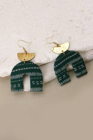 Gold Arched Ethnic Clay Earrings