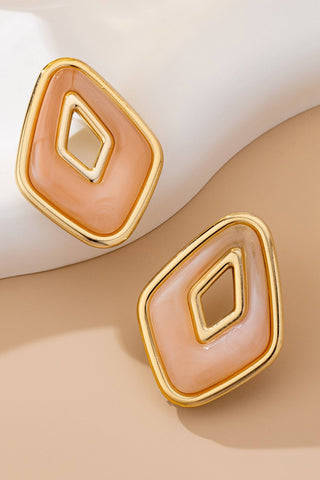 Pink Enamel Geometric Stud Earrings