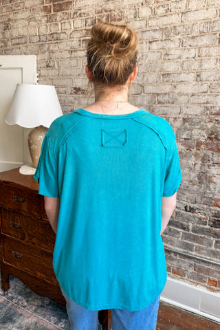 Teal Easy Going Mineral Wash Top