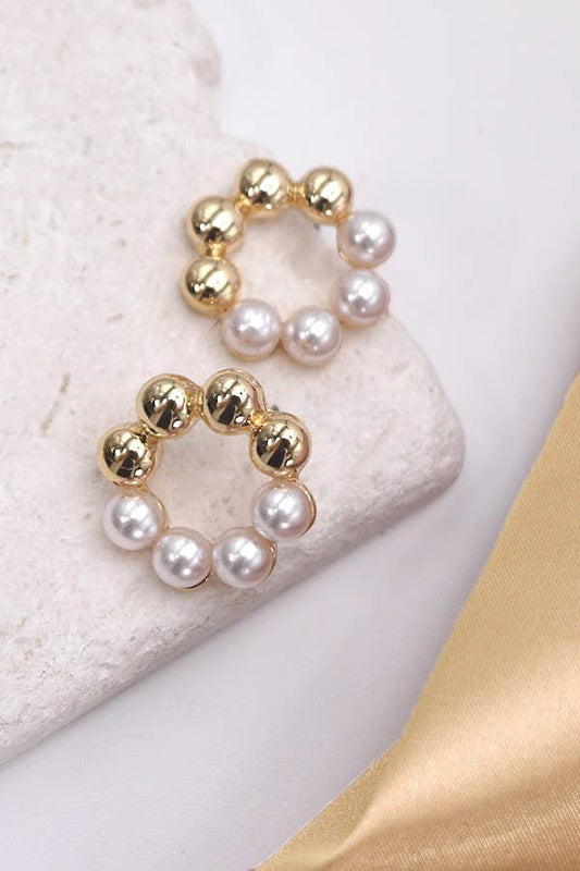 Gold and Pearl Circle Earrings