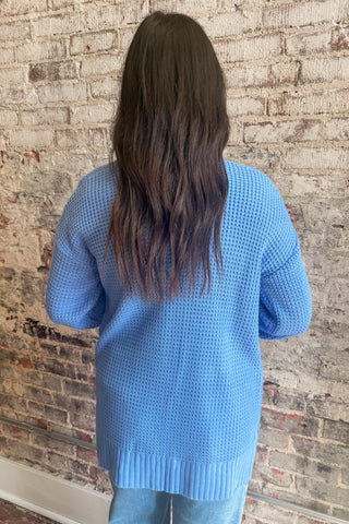 Cornflower Waffle Weave Cardigan (+Curvy)