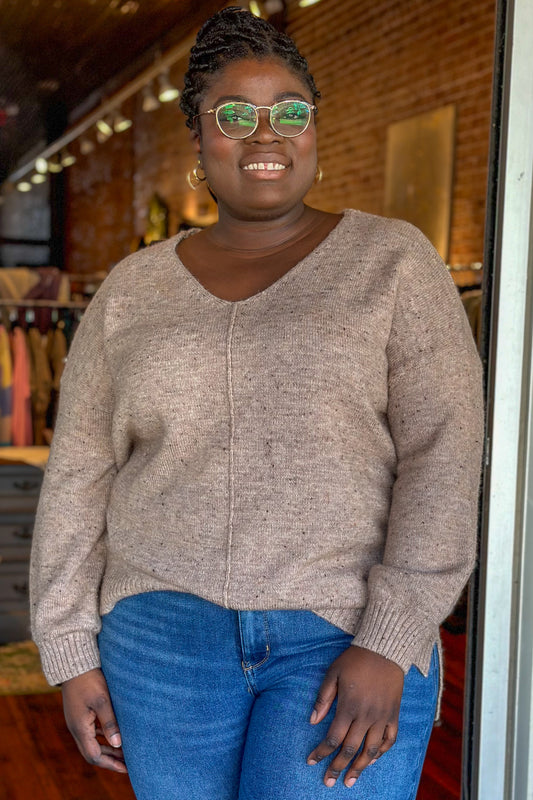 Mocha Speckled Knit Curvy Sweater