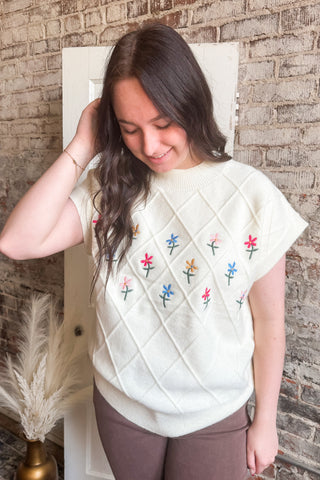 Floral Embroidered Sweater Top