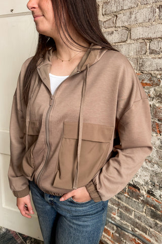 Mocha Soft Scuba Zip Up Hoodie Jacket