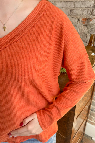 The Weekend Rust V-Neck Long Sleeve