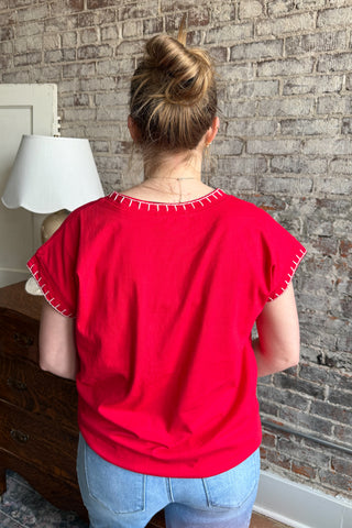 Ruby Stitched Detail Cap Sleeve Top