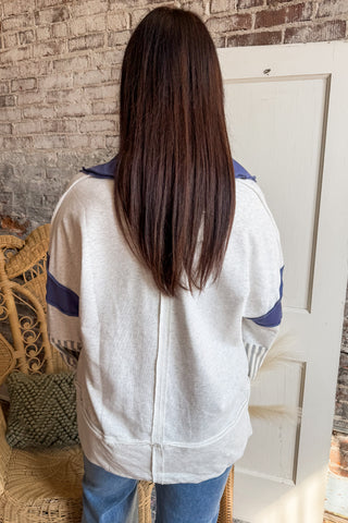 Heather Gray Stripe Block Pullover Top