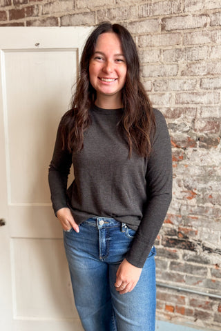 Judy Black Waffle Long Sleeve Curvy Top