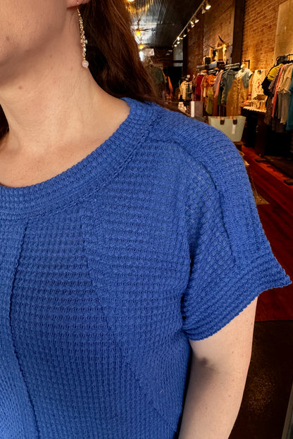 Bright Navy Exposed Seam Waffle Top