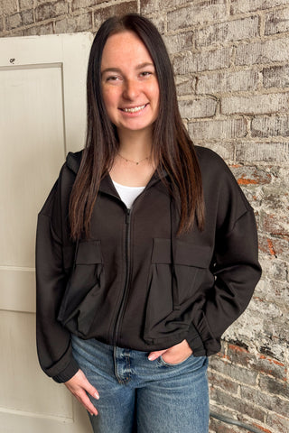 Black Soft Scuba Zip Up Hoodie Jacket