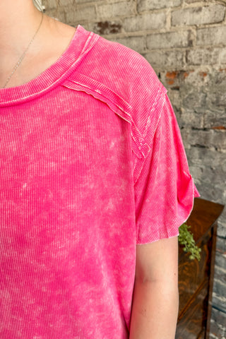 Hot Pink Easy Going Mineral Wash Top