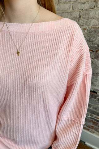 Blush Waffle Knit Boat Neck Pullover