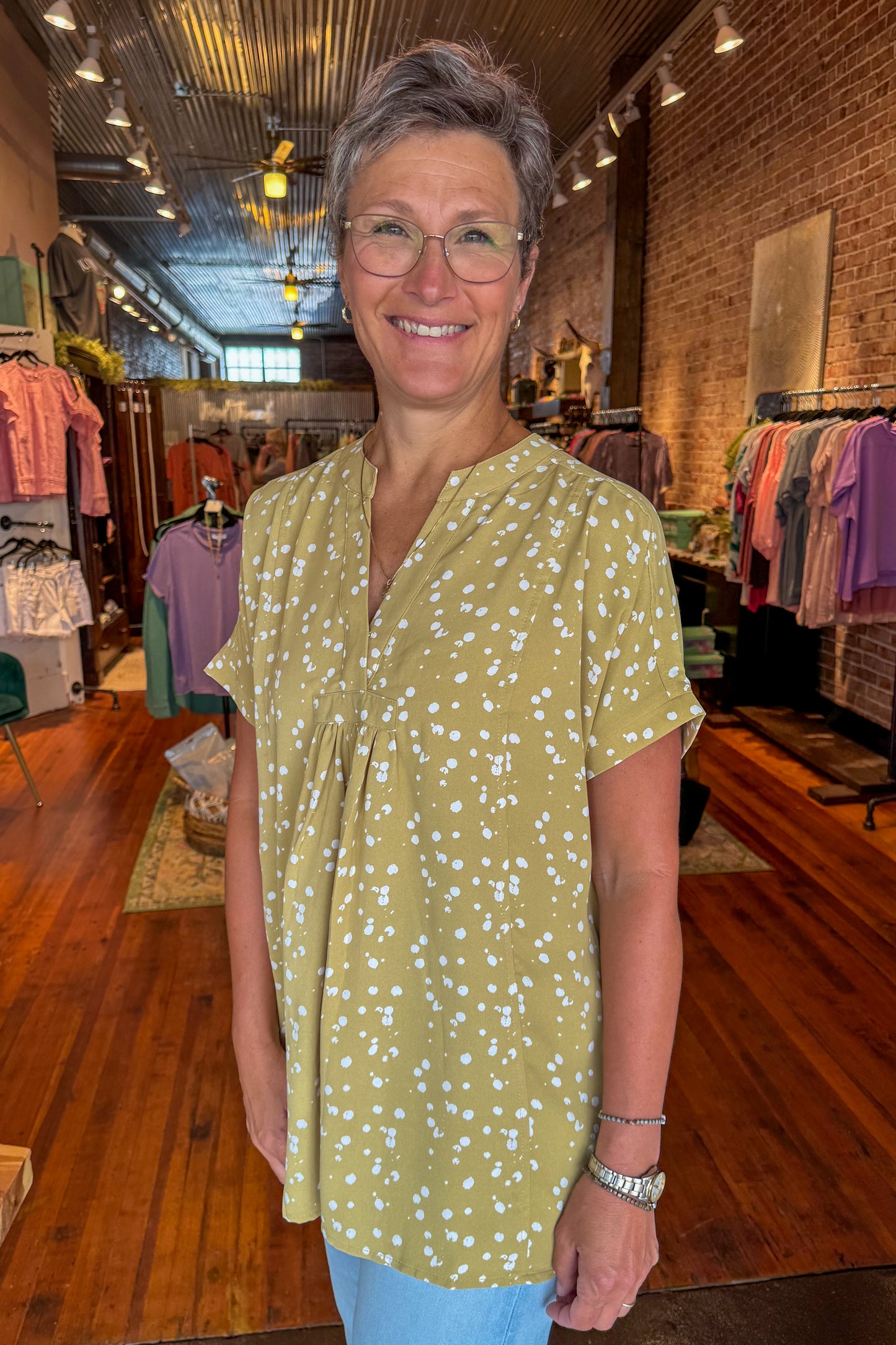 Golden Kiwi Woven Tunic Top