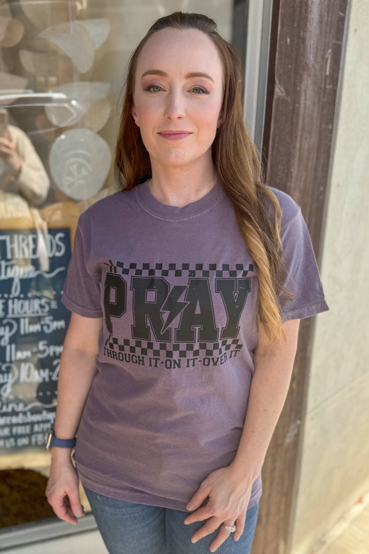 Plum Pray Checkered Tee