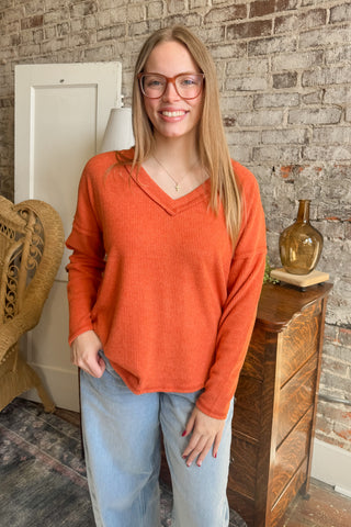 The Weekend Rust V-Neck Long Sleeve