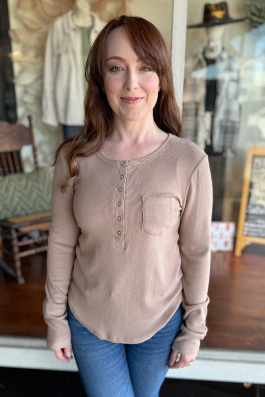 Charlie Taupe Ribbed Knit Top