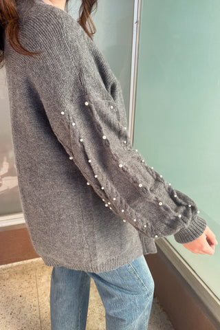 Charcoal Long Sleeve Pearl Cardigan