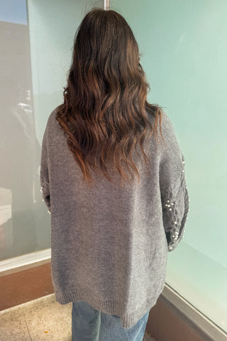 Charcoal Long Sleeve Pearl Cardigan