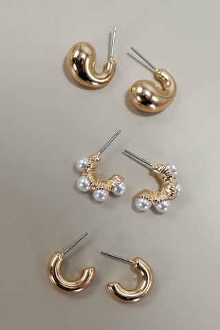 Golden Trio Huggie Earrings