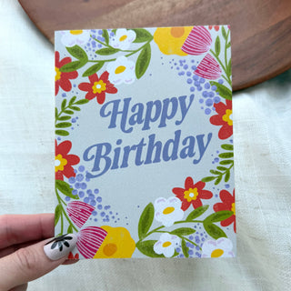"Happy Birthday" Flower Wreath Greeting Card