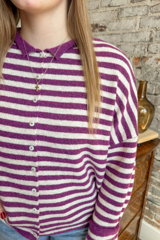 The Weekend Stripe Plum Cardigan