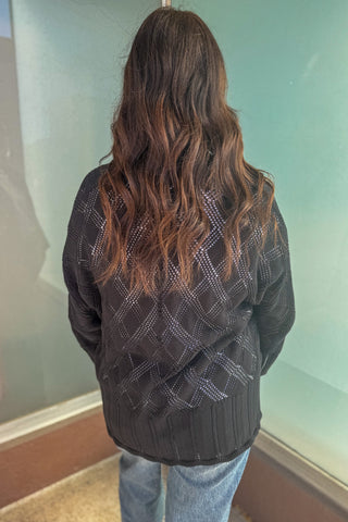 Black Scallop Hem Crochet Cardigan