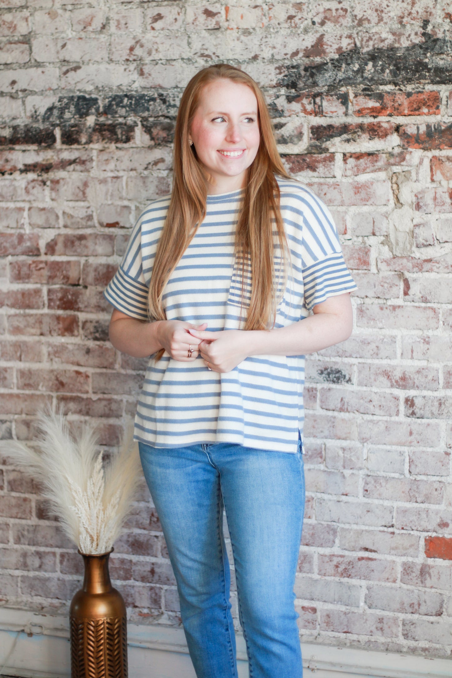 Coastal Stripes Waffle Knit Top