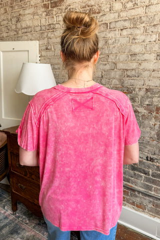 Hot Pink Easy Going Mineral Wash Top