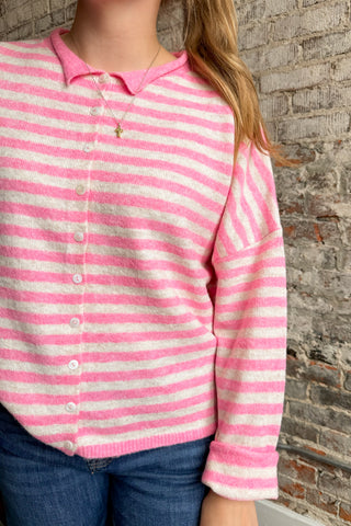 Candy Pink Striped Cardigan