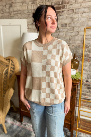 Taupe Checkmate Sweater Tee