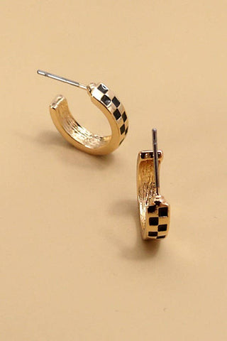 Huggie Black and Gold Check Earrings
