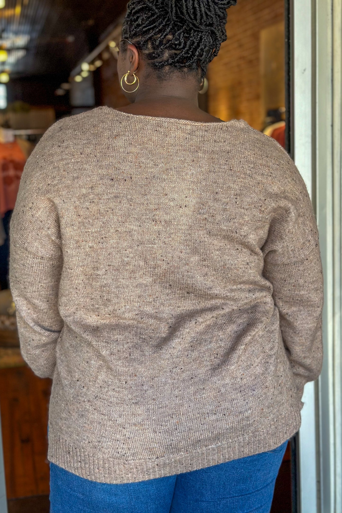 Mocha Speckled Knit Curvy Sweater