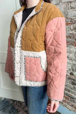 Oh Goodness Color Block Quilted Button Jacket
