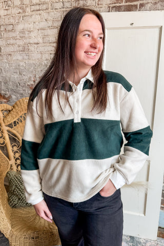 Hunter Green Fleece Rugby Polo