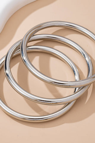 Silver Chunky Triple Tube Bangle Bracelet Set