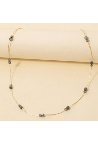 Gray Glass Beads Station Chain Necklace
