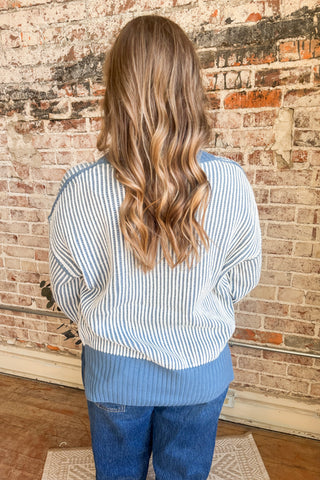 Sophia Two Tone Blue Ribbed Sweater Top